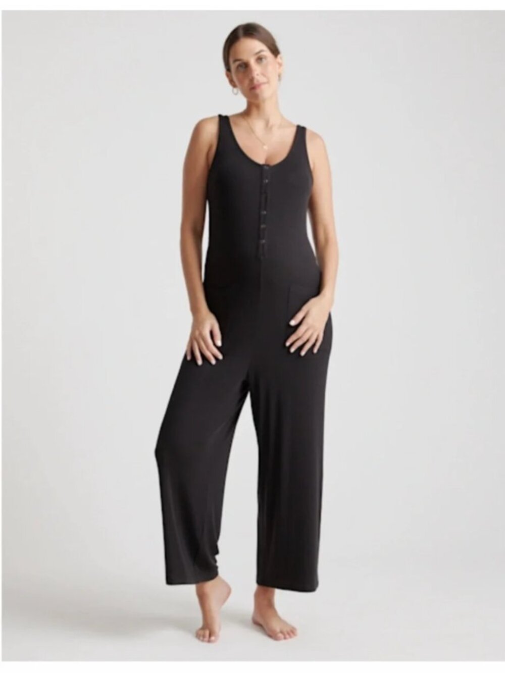 Quince Tencel Rib Maternity & Nursing Jumpsuit size small